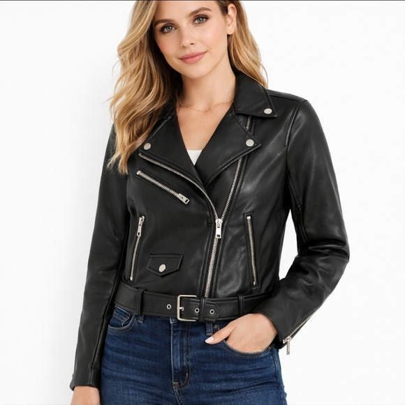 H&M Jackets & Blazers - H&M Faux Leather Moto Jacket – Size 34 (GUC)